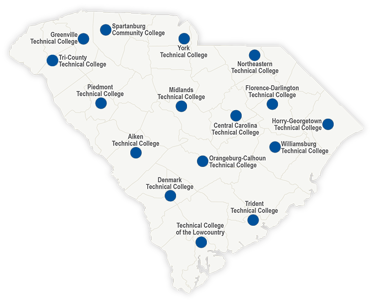 Map of South Carolina Technical College Locations